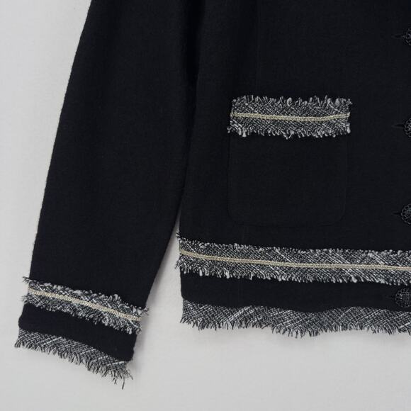 Karl Lagerfeld Paris Wool Tweed Jacket Womens Medium Black Luxury Prep Feminine - Picture 2 of 12